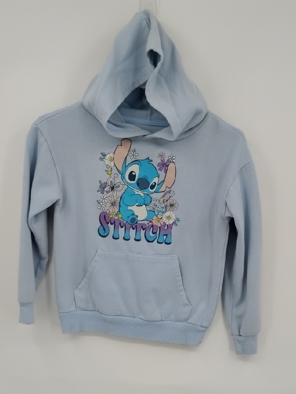 Disney Light Blue Stitch Floral Hoodie for Kids M 7/8